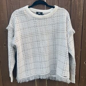 DKNY Fringe Hem Textured Sweater with Gold Thread – Size M
